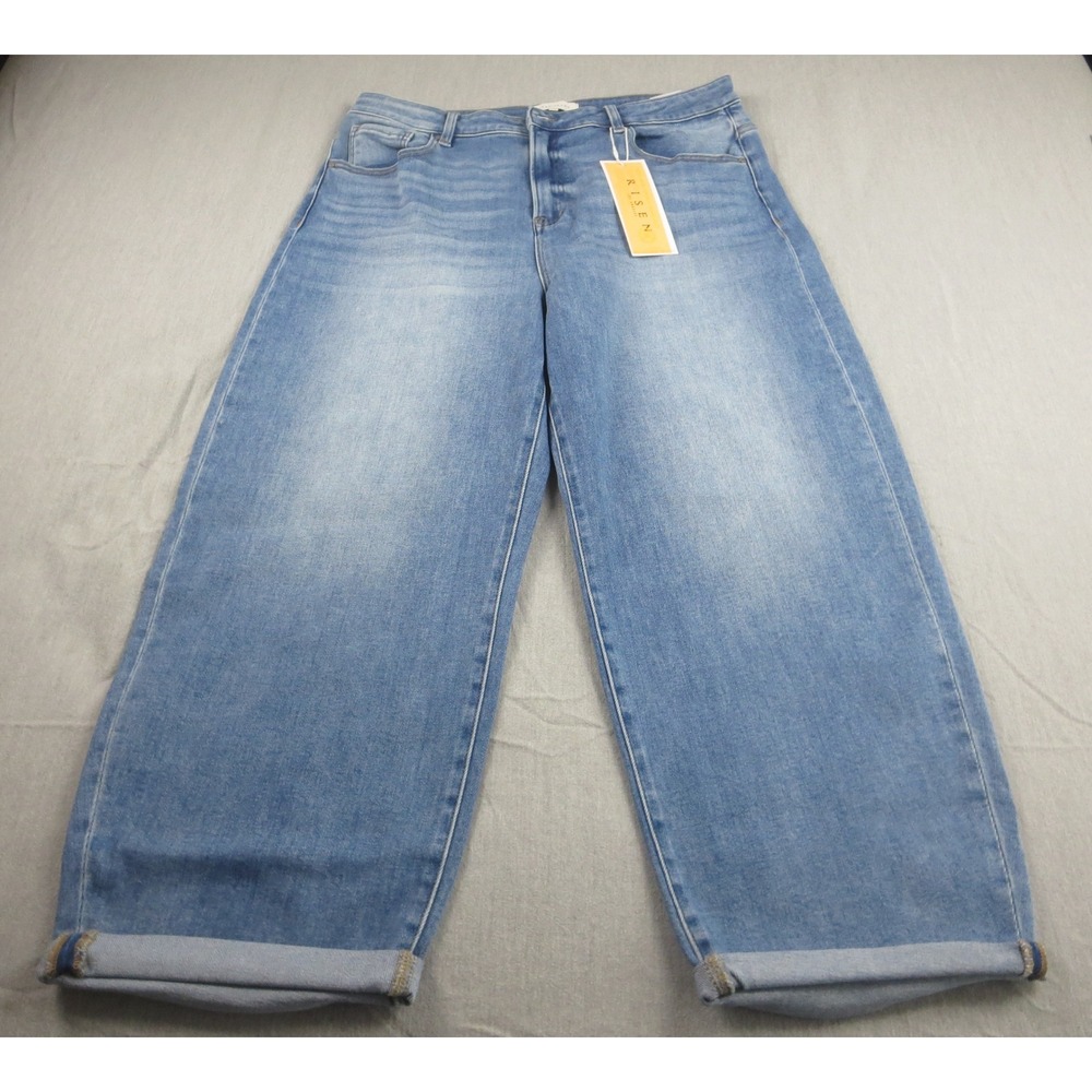 Risen Jeans Women 2XL Medium Wash Barrel Leg High Rise Cuffed